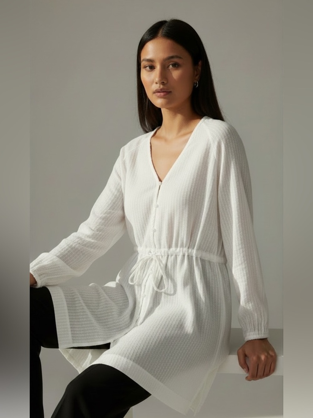 Joie White Sheer Long Sleeve Tunic